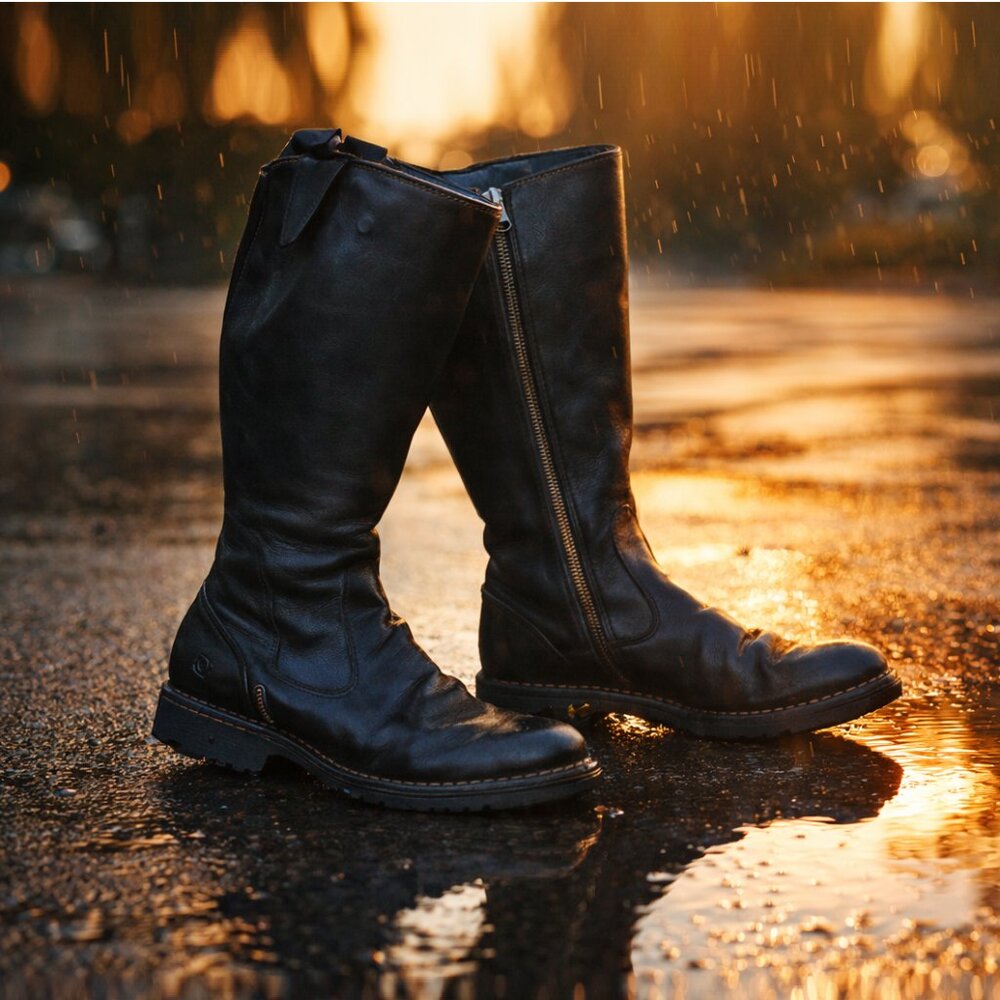 B.O.C Born Womens Black Leather Biker Riding Boots Sz 10 - Picture 2 of 11